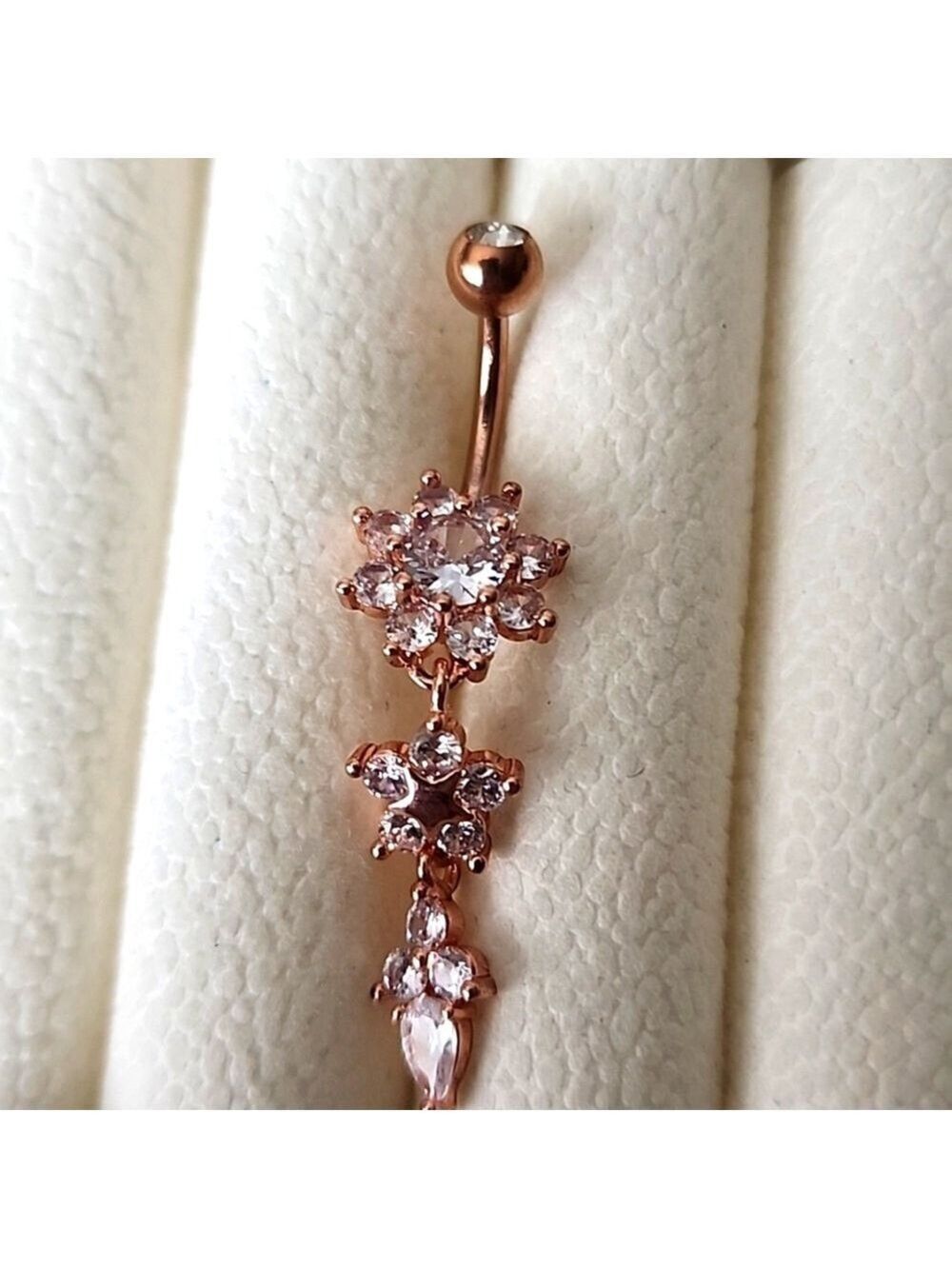 14 G SURGICAL STEEL FLOWER BELLY BUTTON Sim Diamond ROSE GOLD